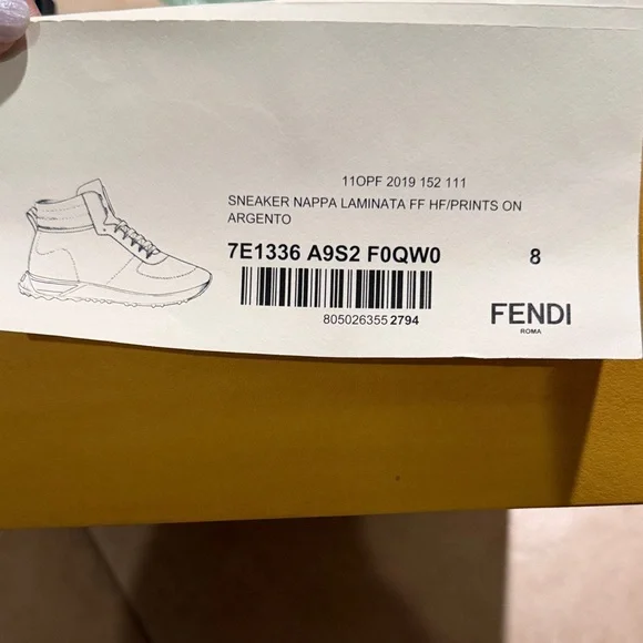 Fendi Silver High-Top Sneaker Label Artwork - Picture 2 of 7